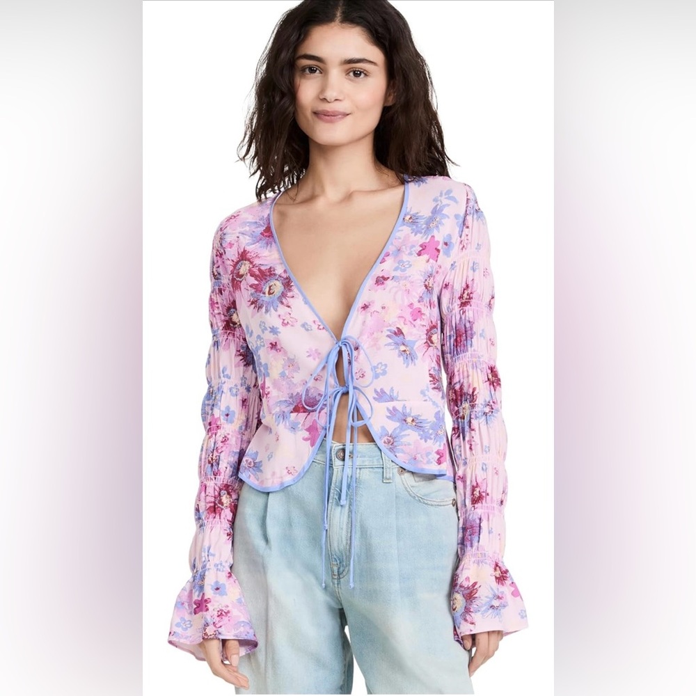 Free People Pink Floral Tie-Front Camisole Top
